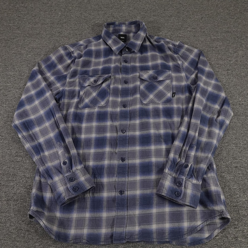 Vans Shirt Mens XL Blue Plaid Flannel Button Up Long Sleeve Slim Fit Casual